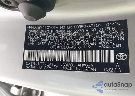 2010 Toyota Prius Iv из США, поврежденный, VIN JTDKN3DU9A5161119